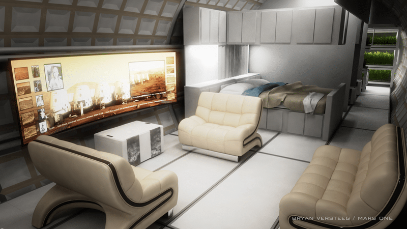A concept drawing of the interior of Mars One's habitat units