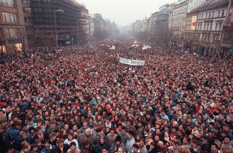 The Velvet Revolution: 200,000 people gather in Prague's Wenceslas Square in peaceful protest against communist rule in November 1989. Photo: Peter da Jong/AP/Press Association Images