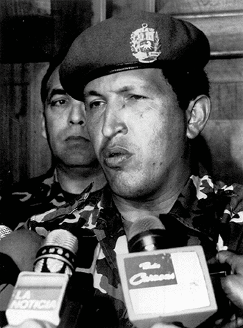 Chávez speaks to the press after his surrender and arrest in February 1992 Photo: Ali Gomez/AP/Press Association Images
