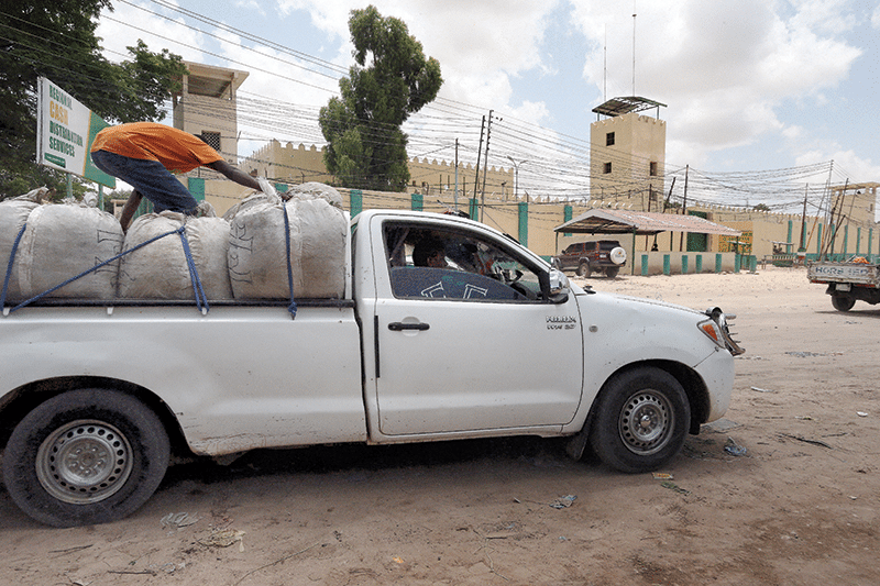A truck carrying khat passes in front of Hargeisa prison, in which several female khat distributors have been incarcerated