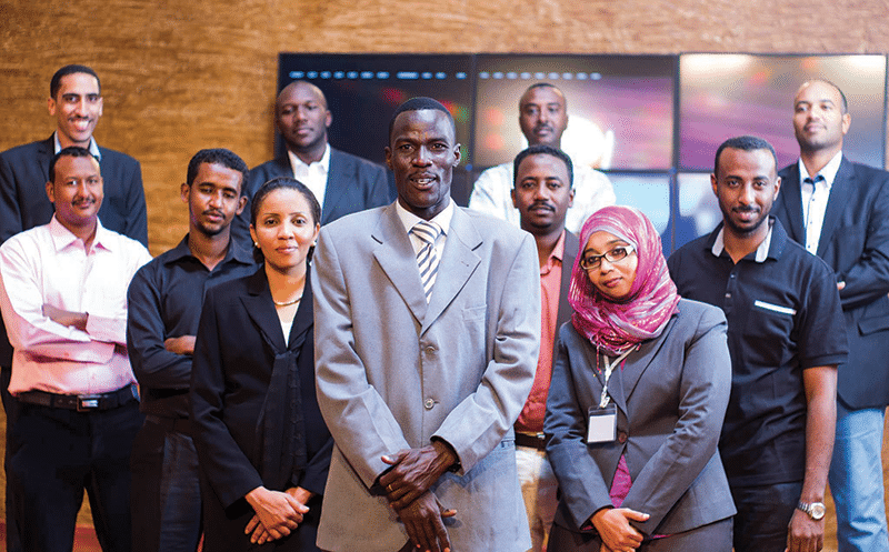A group of the finalists of ‘Mashrouy’, Sudan’s answer to  ‘The Apprentice’, with winner Samah Al Gadi, third from right Photo: Susan Schulman