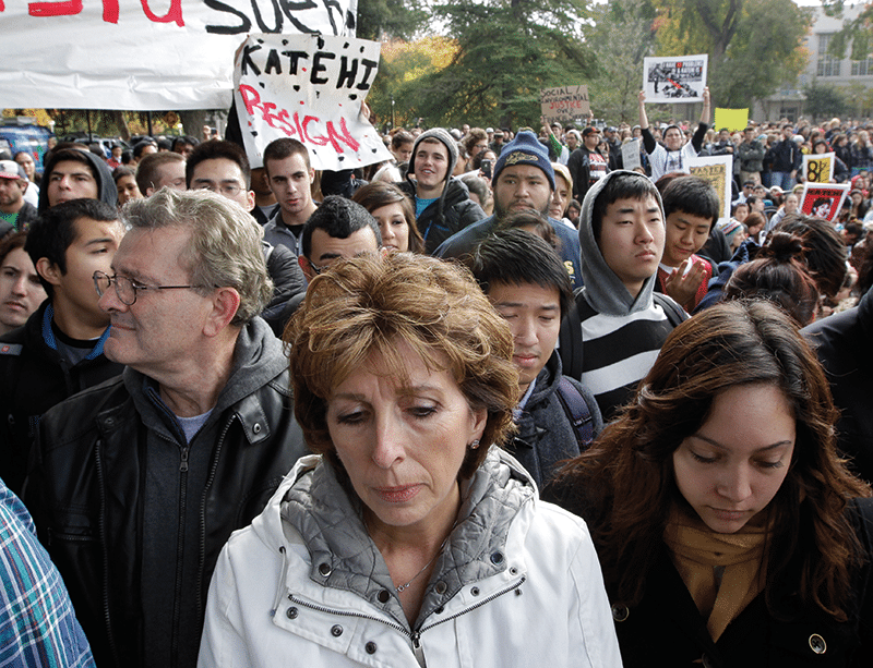 UC Davis Chancellor Linda Katehi waits to speak on 21st November 2011. Photo: Paul Sakuma/AP/Press Association Images