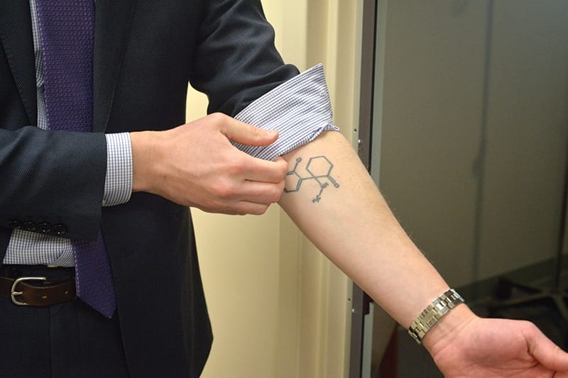 Dr Levine’s ketamine tattoo. Photo: Robin Resch