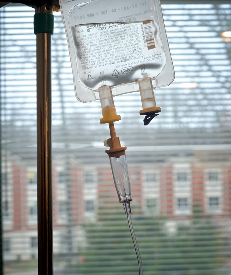 A stand holding a ketamine infusion, used for treating depression. Photo: Robin Resch