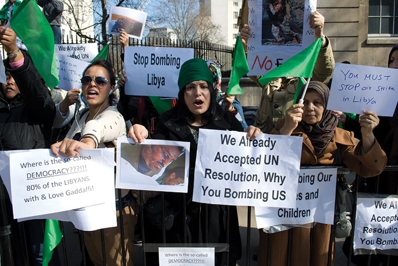 Choudary used the pro-Gaddafi demonstrations on 21st March 2011 as an opportunity to push his belief that Shariah law should govern the UK. Photo: James Montague