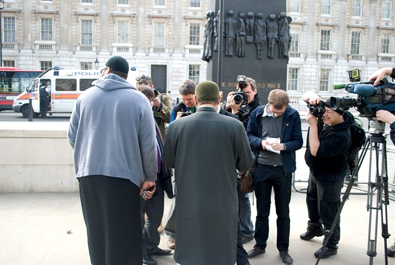 Choudary answers questions from the press. Photo: James Montague