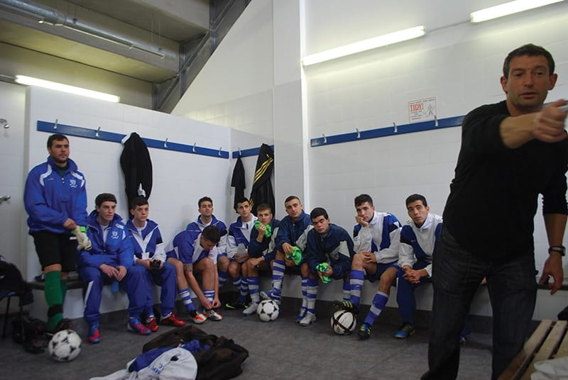 In the dressing St Joseph’s dressing room, with Gibraltar international Jean Paul Duarte. Photo: James Montague