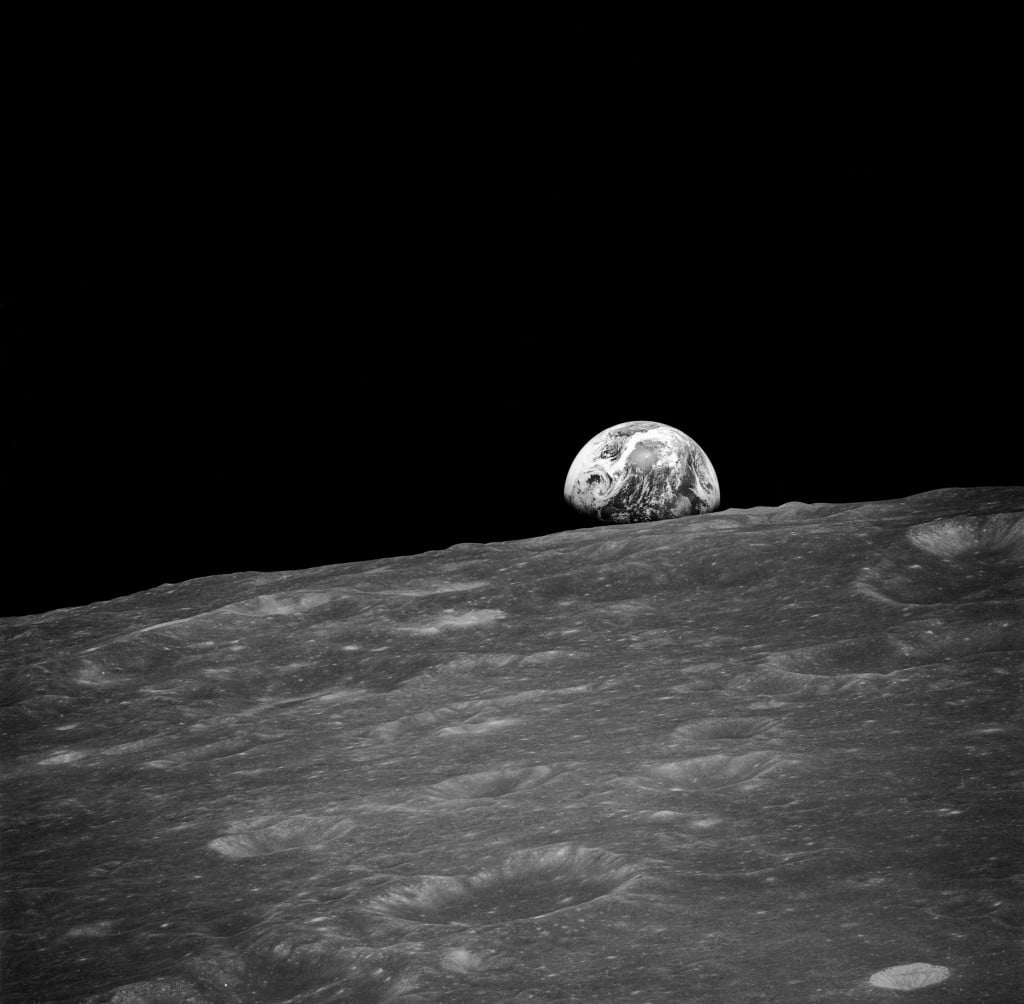 The first human-photographed image of an earthrise, from the Apollo 8 mission in December 1968.  Photo: Nasa Photo/Wikimedia Commons/Public Domain