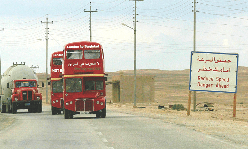 Twenty-five kilometres to Baghdad, 15th February 2003.  Photo: Julian Simmonds