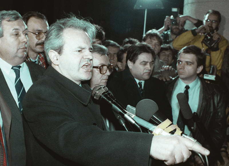 Serbian president Slobodan Miloševic speaks in Belgrade, February 1989. Photo: Martin Cleaver / AP / PA Images