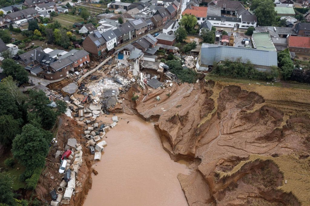 An aerial view of flood damage in Erftstadt, western Germany, 16th July