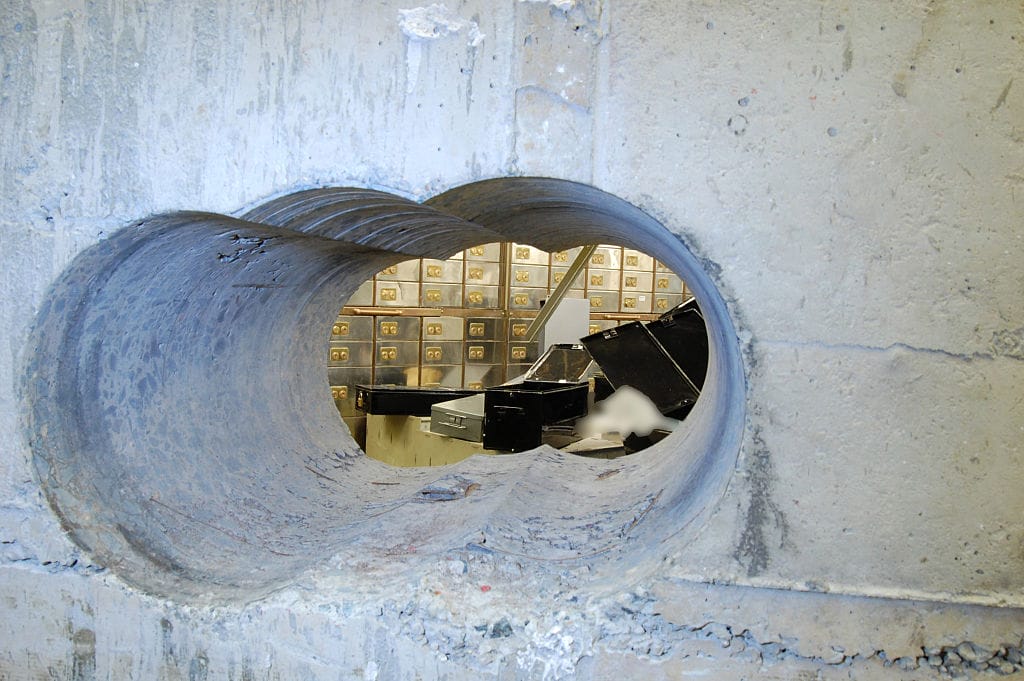 The tunnel leading into the vault at the Hatton Garden safe deposit in London