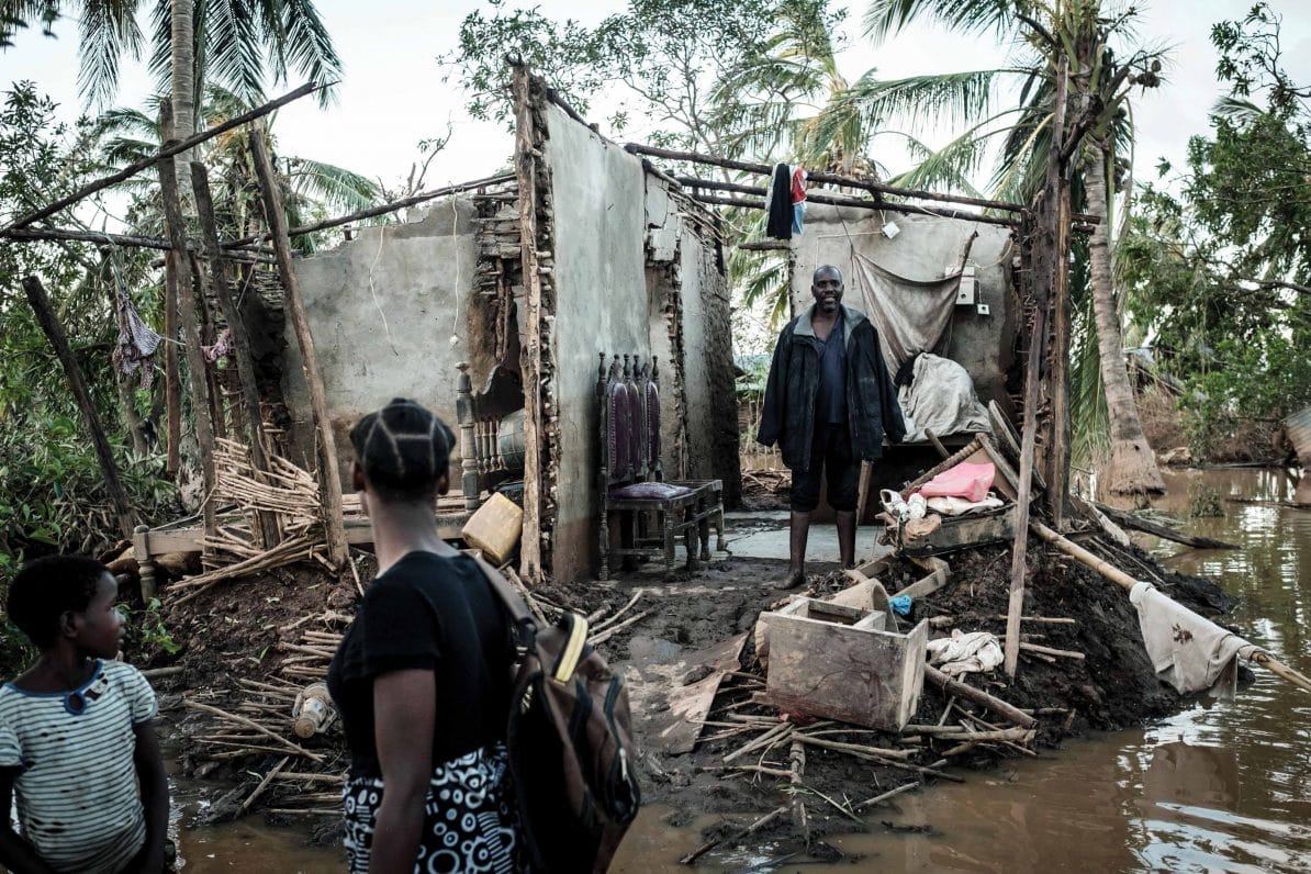 A resident of Búzi, Mozambique, stands amid the ruins of his home, destroyed by Cyclone Idai, 22nd March
