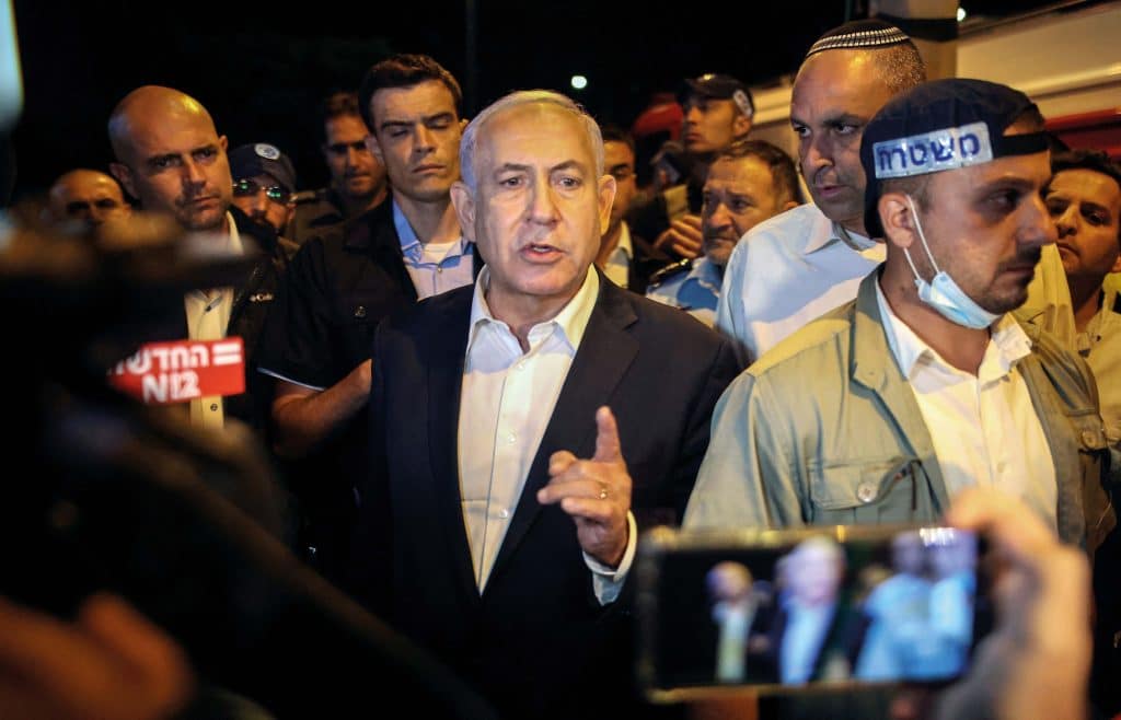 Benjamin Netanyahu, then Israeli prime minister, tours Lod on 12th May