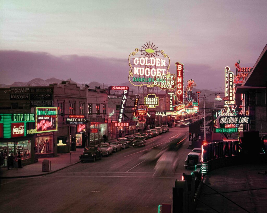  The fledgling Strip in the 1940s. By the middle of the decade nearly every casino was run by the mafia after organised crime groups agreed Las Vegas would be an “open city”
