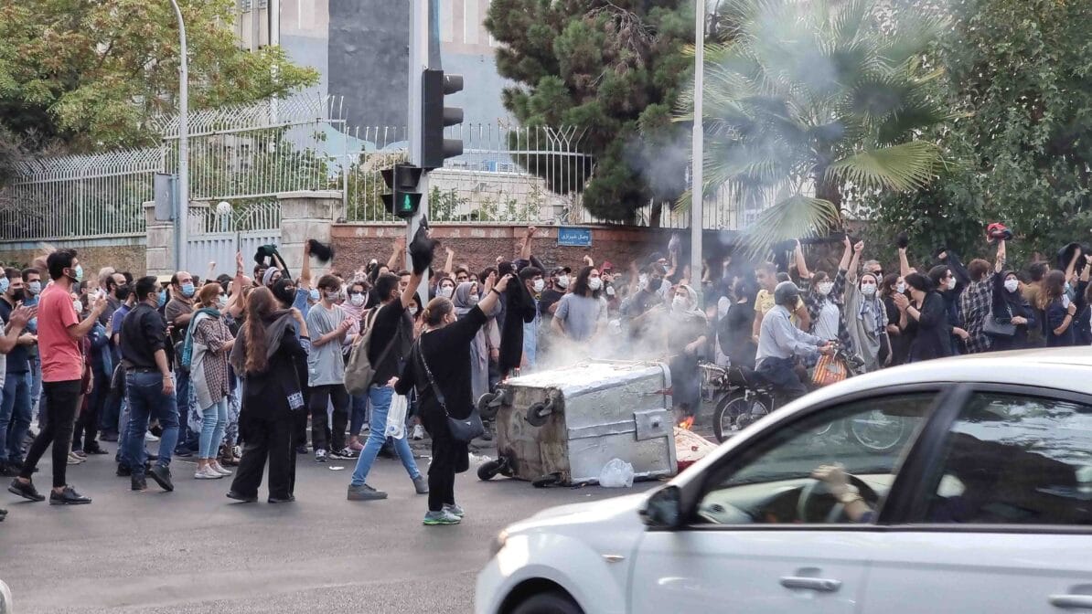 People gather in protest against the death of Mahsa Amini in Tehran, Iran, 19th September 2022