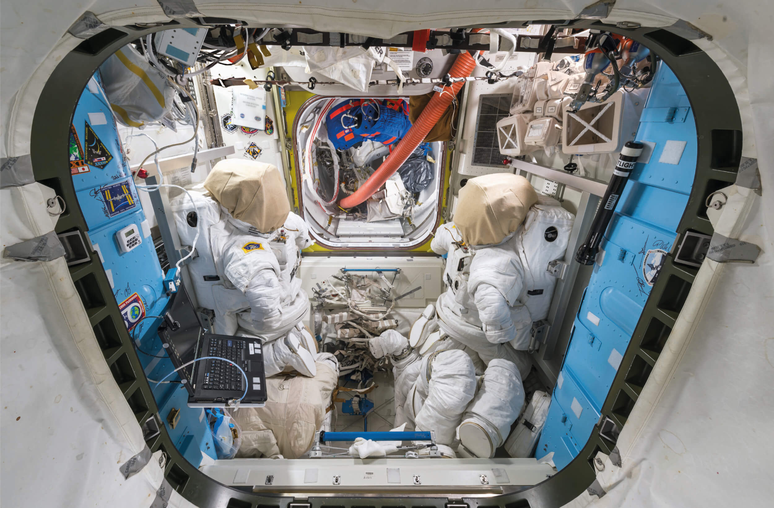 The equipment storage area of the ISS’s Quest, the main airlock and departure point for spacewalks, 2017